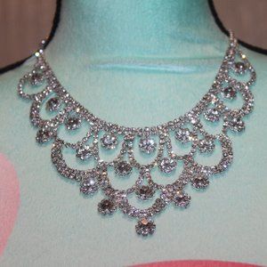 Clear Crystals & Clear Rhinestone Scallop Necklace
